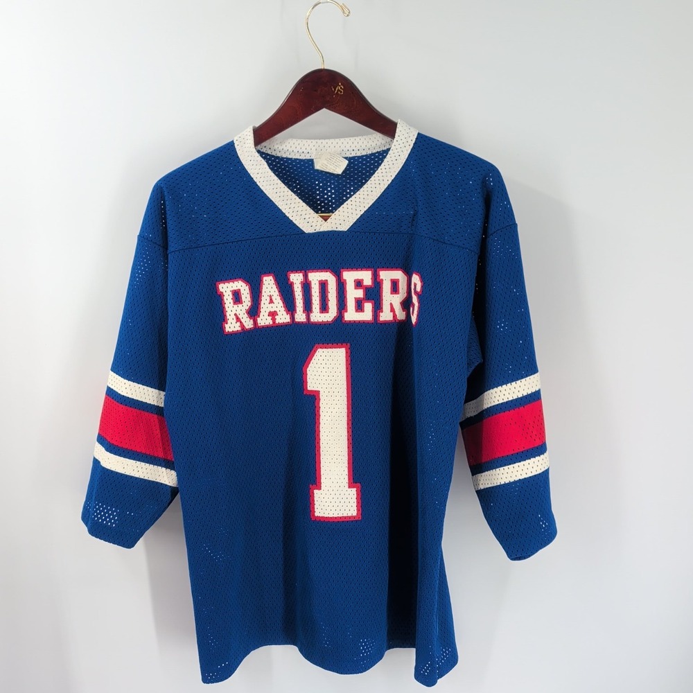 Vintage‎ Las Vegas Raiders Nathan Hale #1 Athletic Knit Mens Blue White Jersey M